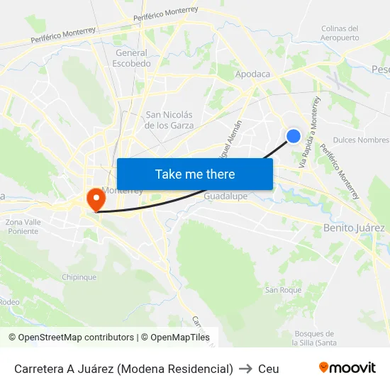 Carretera A Juárez (Modena Residencial) to Ceu map