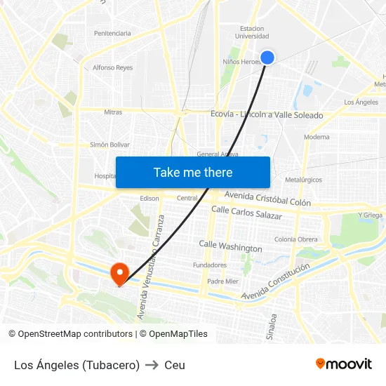 Los Ángeles (Tubacero) to Ceu map