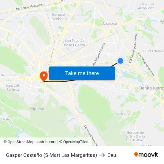 Gaspar Castaño (S-Mart Las Margaritas) to Ceu map
