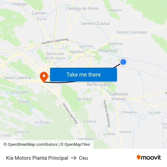 Kia Motors Planta Principal to Ceu map