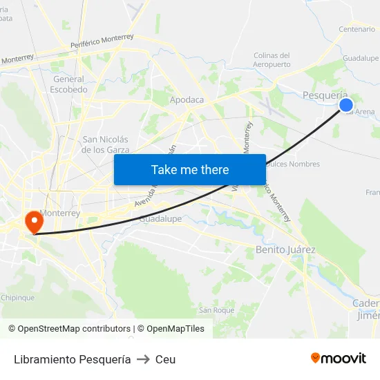 Libramiento Pesquería to Ceu map