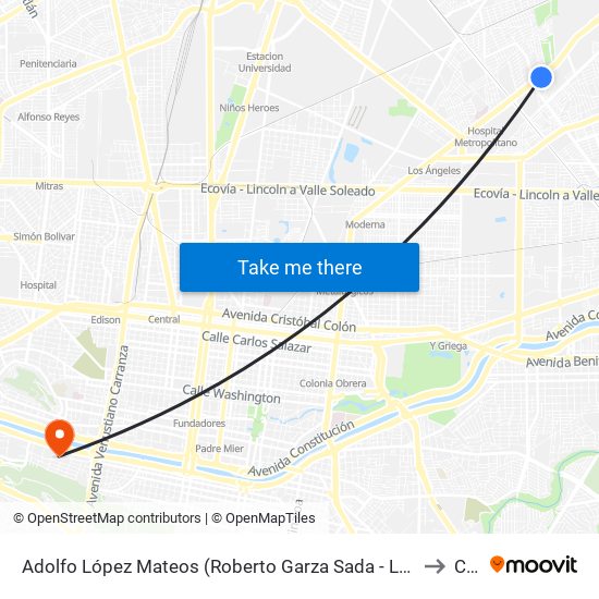 Adolfo López Mateos (Roberto Garza Sada - Lagrange) to Ceu map