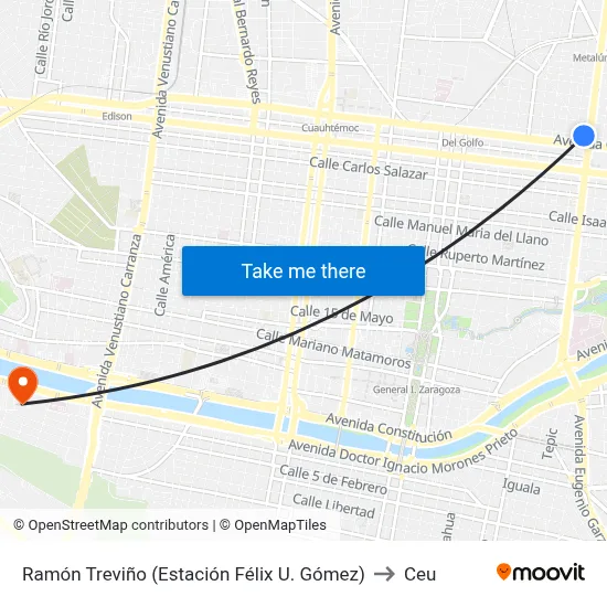 Ramón Treviño (Estación Félix U. Gómez) to Ceu map