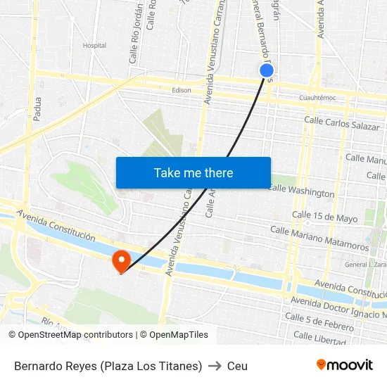 Bernardo Reyes (Plaza Los Titanes) to Ceu map