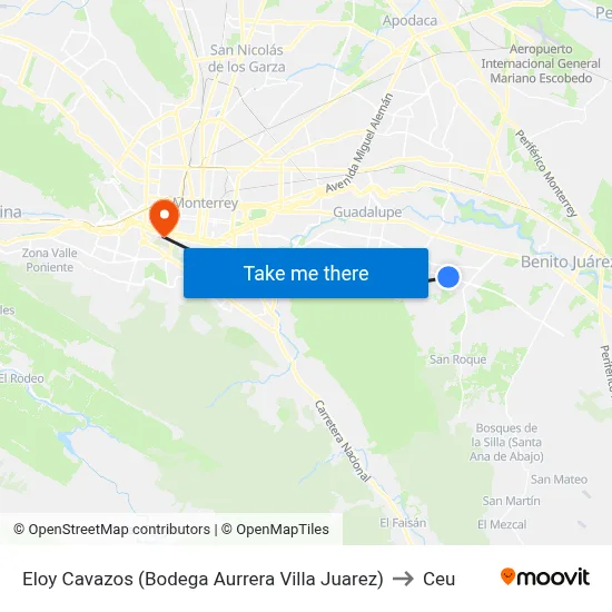 Eloy Cavazos (Bodega Aurrera Villa Juarez) to Ceu map
