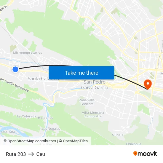 Ruta 203 to Ceu map