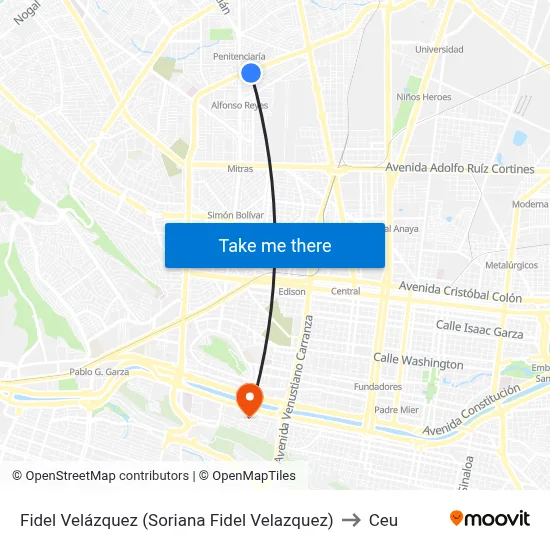 Fidel Velázquez (Soriana Fidel Velazquez) to Ceu map