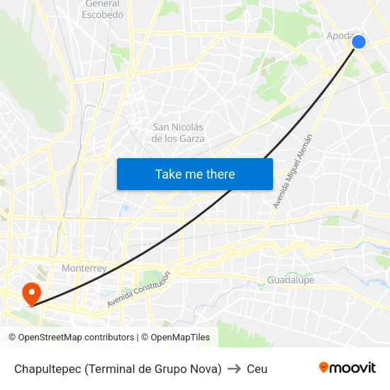 Chapultepec (Terminal de Grupo Nova) to Ceu map