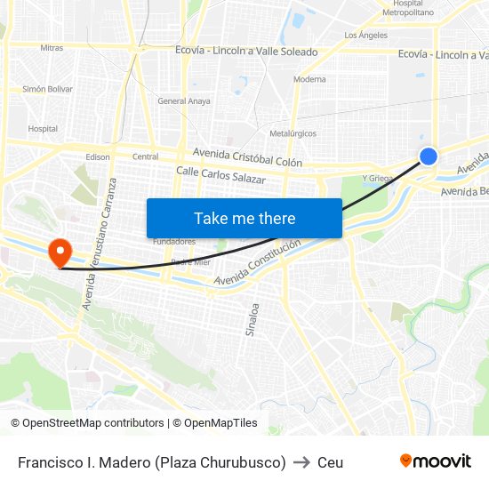Francisco I. Madero (Plaza Churubusco) to Ceu map