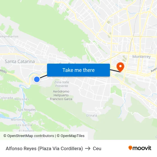 Alfonso Reyes (Plaza Vía Cordillera) to Ceu map