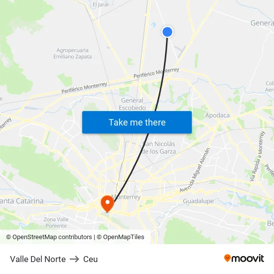 Valle Del Norte to Ceu map