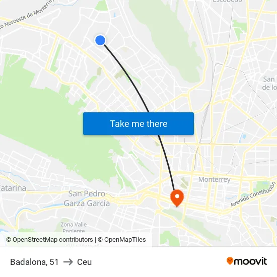 Badalona, 51 to Ceu map
