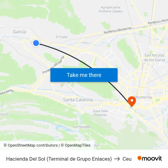 Hacienda Del Sol (Terminal de Grupo Enlaces) to Ceu map