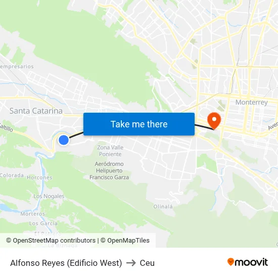 Alfonso Reyes (Edificio West) to Ceu map