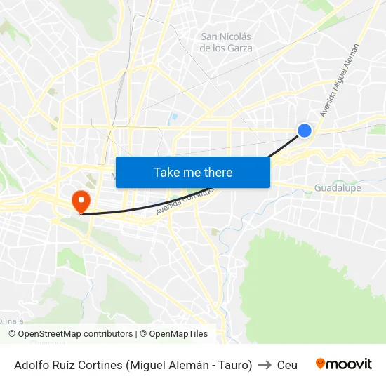 Adolfo Ruíz Cortines (Miguel Alemán - Tauro) to Ceu map