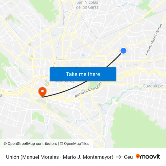 Unión (Manuel Morales - Mario J. Montemayor) to Ceu map