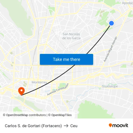 Carlos S. de Gortari (Fortacero) to Ceu map