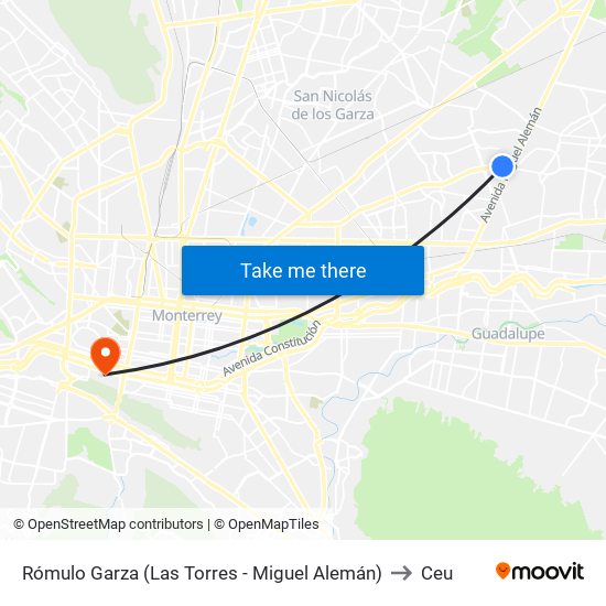 Rómulo Garza (Las Torres - Miguel Alemán) to Ceu map