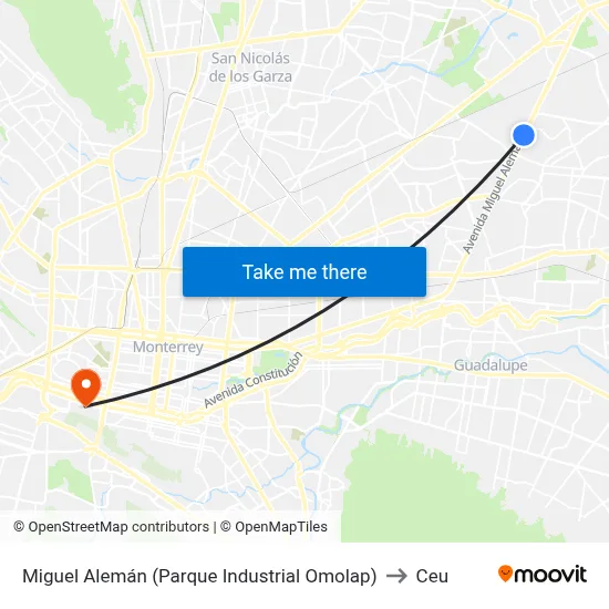 Miguel Alemán (Parque Industrial Omolap) to Ceu map