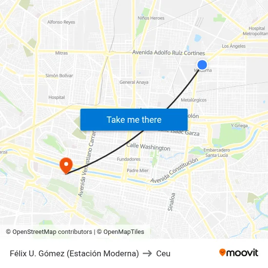 Félix U. Gómez (Estación Moderna) to Ceu map