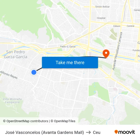 José Vasconcelos (Avanta Gardens Mall) to Ceu map