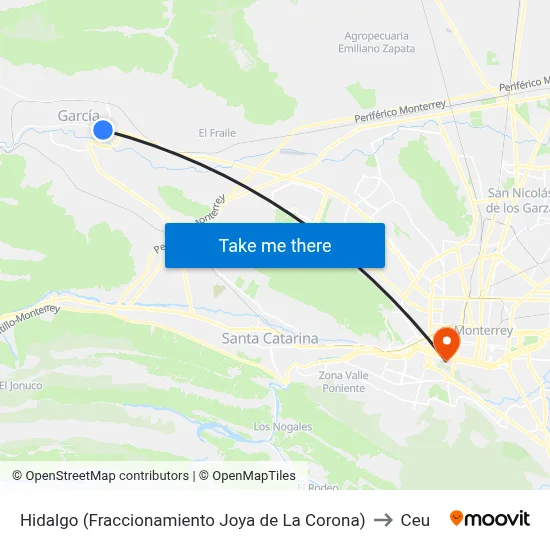 Hidalgo (Fraccionamiento Joya de La Corona) to Ceu map