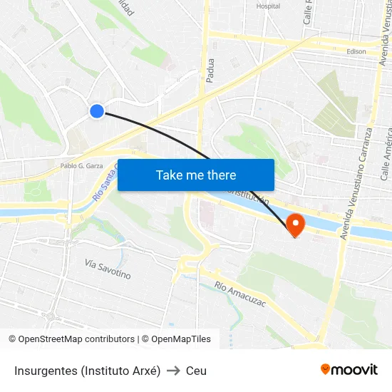 Insurgentes (Instituto Arxé) to Ceu map