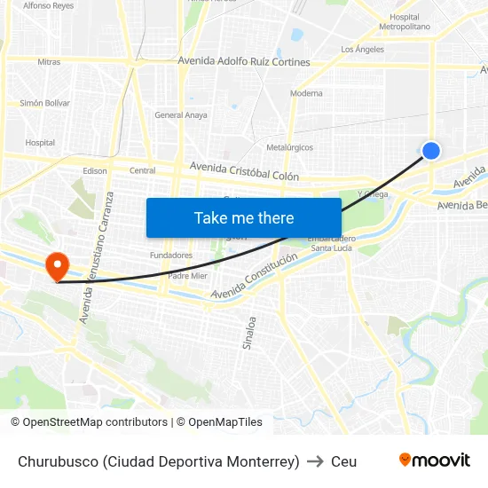 Churubusco (Ciudad Deportiva Monterrey) to Ceu map