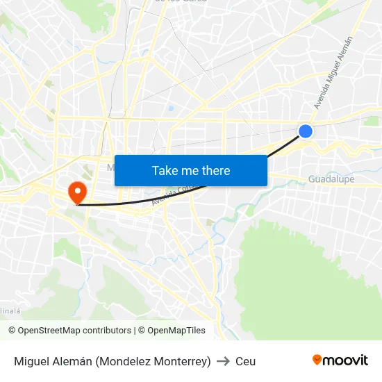 Miguel Alemán (Mondelez Monterrey) to Ceu map