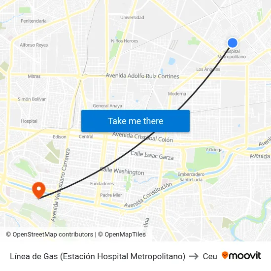 Línea de Gas (Estación Hospital Metropolitano) to Ceu map