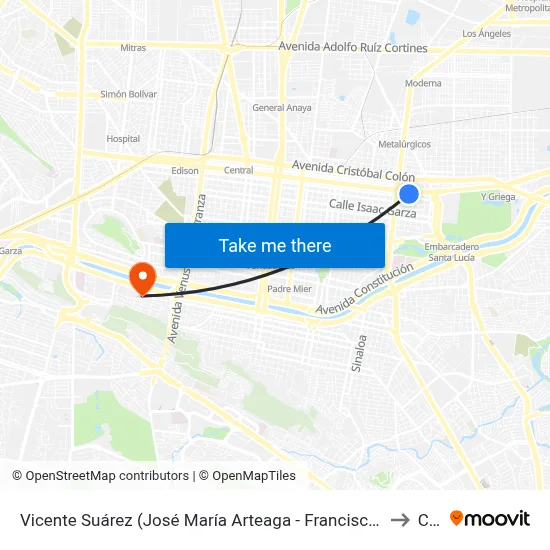 Vicente Suárez (José María Arteaga - Francisco I. Madero) to Ceu map