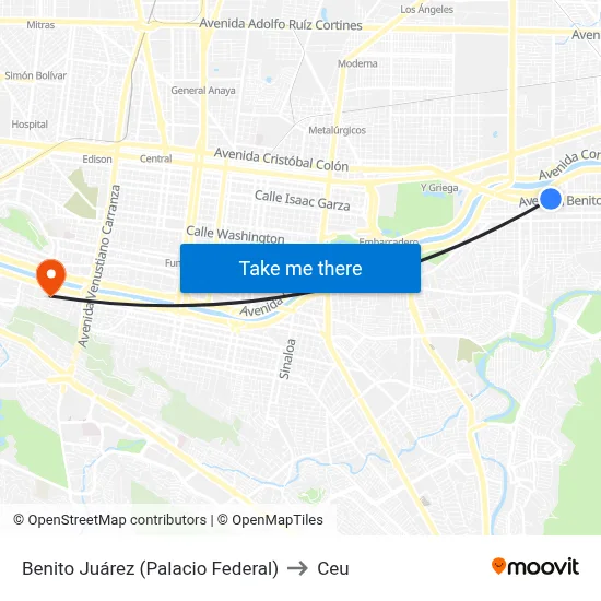 Benito Juárez (Palacio Federal) to Ceu map