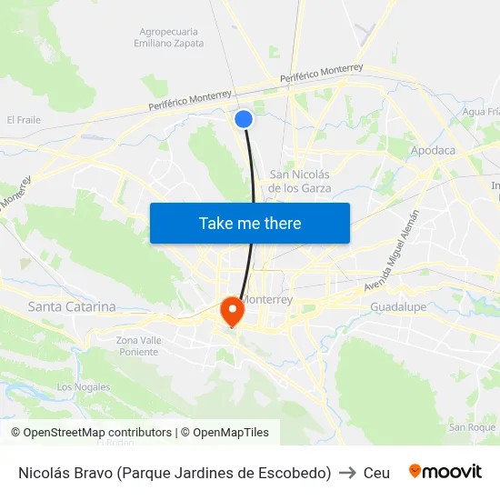 Nicolás Bravo (Parque Jardines de Escobedo) to Ceu map