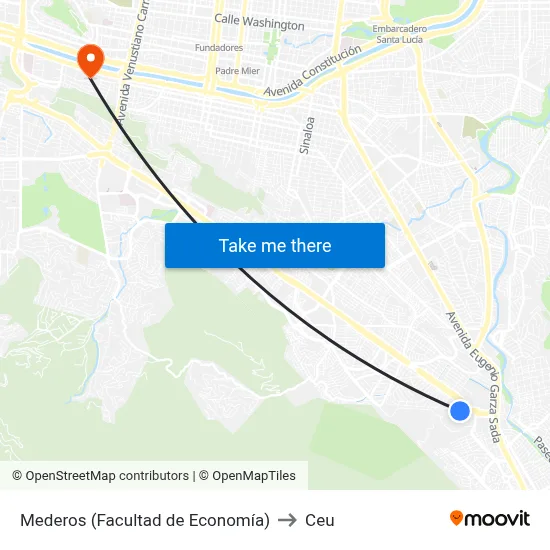Mederos (Facultad de Economía) to Ceu map