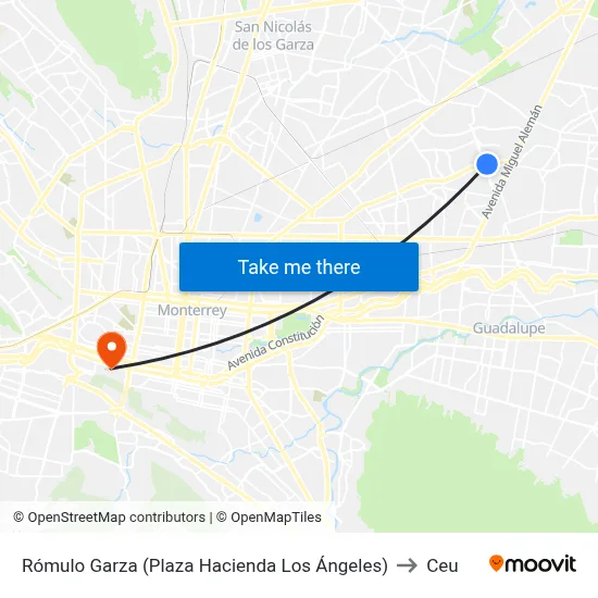 Rómulo Garza (Plaza Hacienda Los Ángeles) to Ceu map