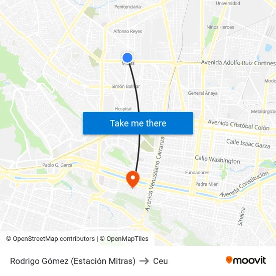 Rodrigo Gómez (Estación Mitras) to Ceu map