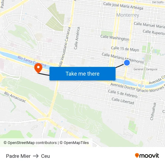 Padre Mier to Ceu map