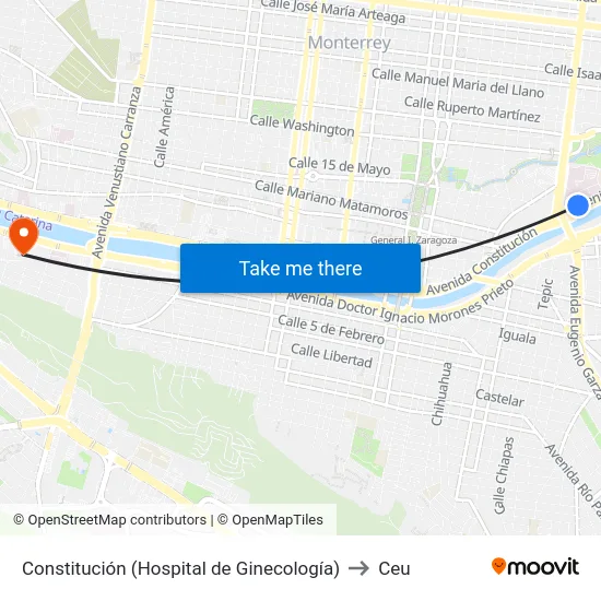 Constitución (Hospital de Ginecología) to Ceu map