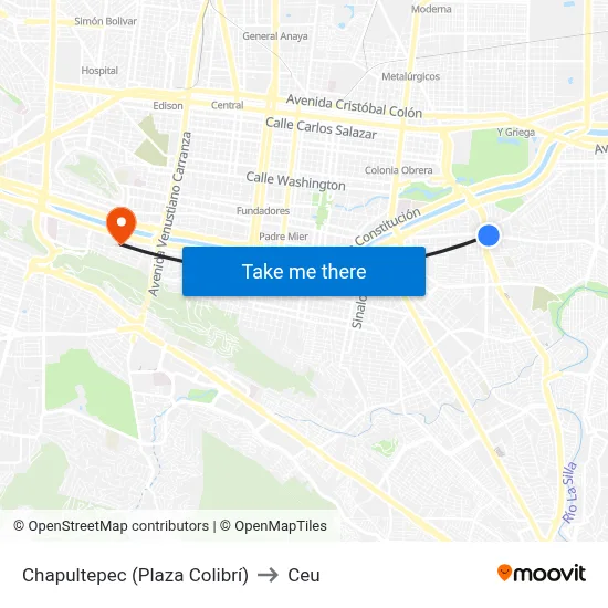 Chapultepec (Plaza Colibrí) to Ceu map