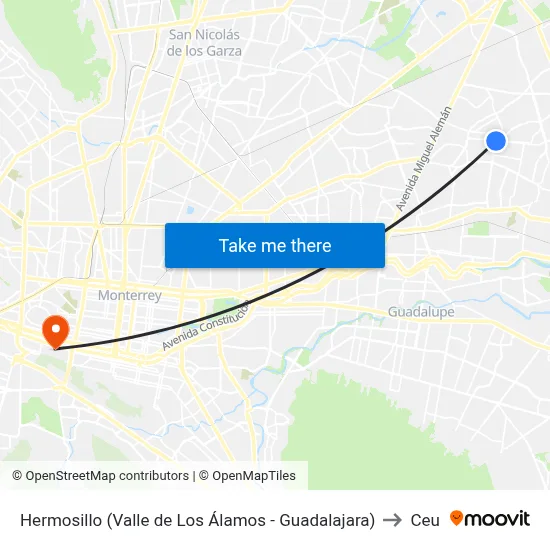 Hermosillo (Valle de Los Álamos - Guadalajara) to Ceu map
