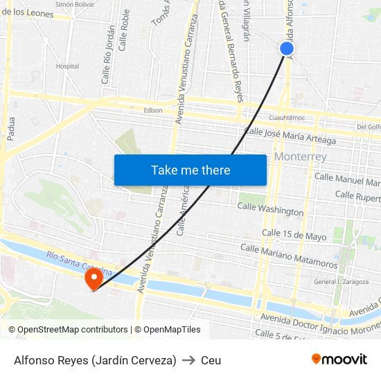 Alfonso Reyes (Jardín Cerveza) to Ceu map