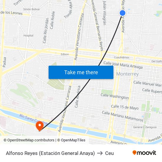 Alfonso Reyes (Estación General Anaya) to Ceu map