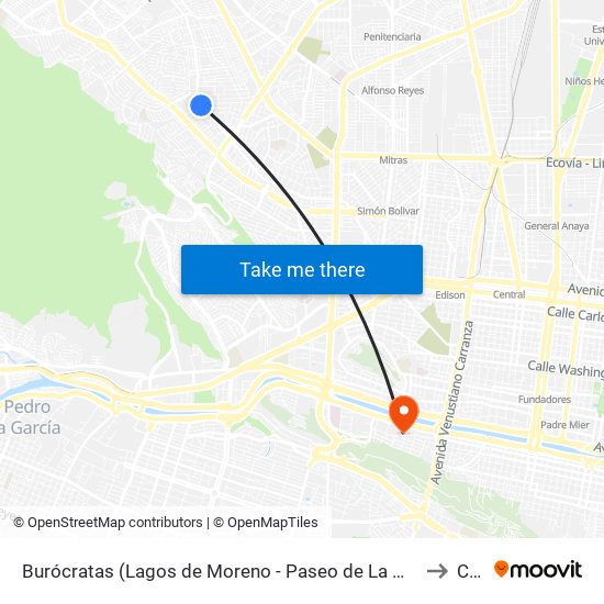 Burócratas (Lagos de Moreno - Paseo de La Montaña) to Ceu map