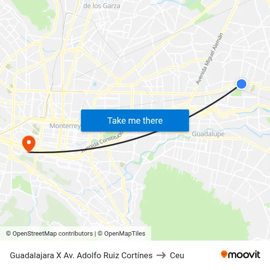 Guadalajara X Av. Adolfo Ruiz Cortínes to Ceu map