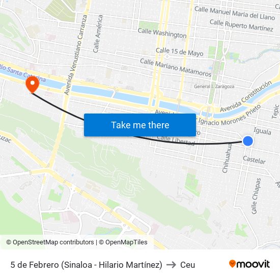 5 de Febrero (Sinaloa - Hilario Martínez) to Ceu map