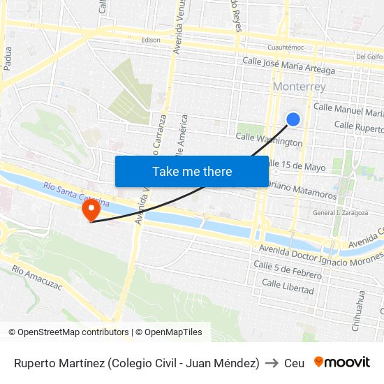 Ruperto Martínez (Colegio Civil - Juan Méndez) to Ceu map