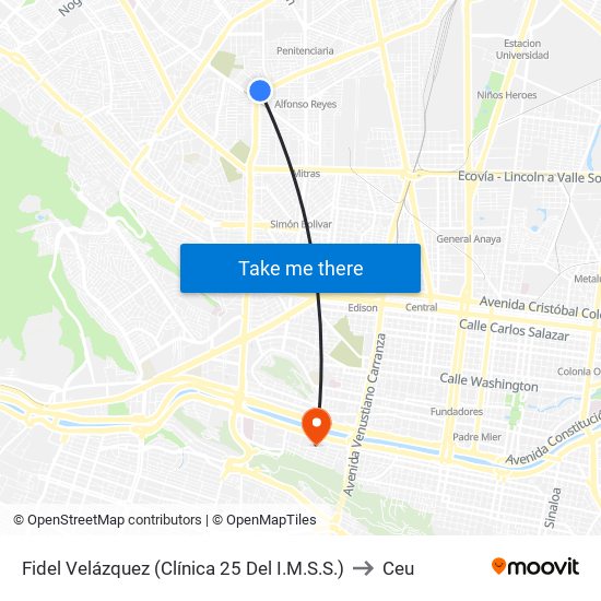 Fidel Velázquez (Clínica 25 Del I.M.S.S.) to Ceu map