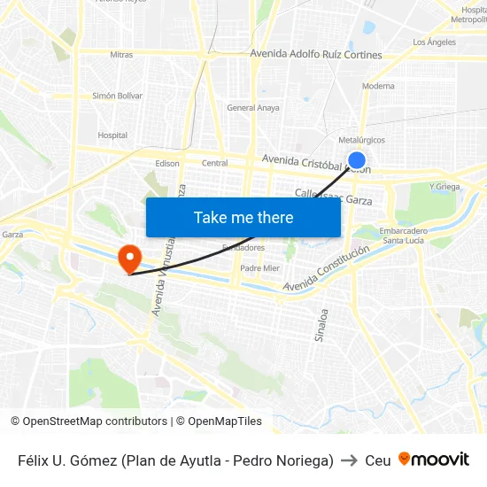 Félix U. Gómez (Plan de Ayutla - Pedro Noriega) to Ceu map