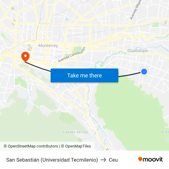 San Sebastián (Universidad Tecmilenio) to Ceu map