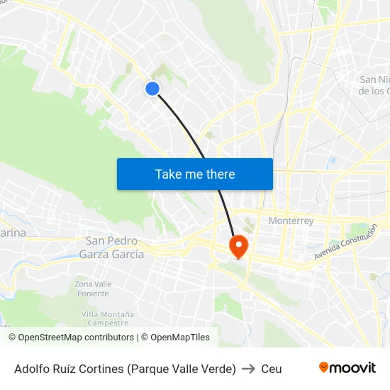 Adolfo Ruíz Cortines (Parque Valle Verde) to Ceu map